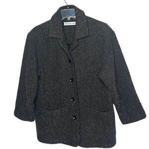 Deborah Parker Black 100% Wool Tweed Teddy Jacket. Size Small.